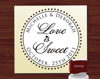 Self inking Love is Sweet Save the date Wedding stamp Candy Buffet bags stamp - personalized stamp - style HS 1302