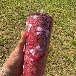 Cherry Bow Glitter Snowglobe Tumbler