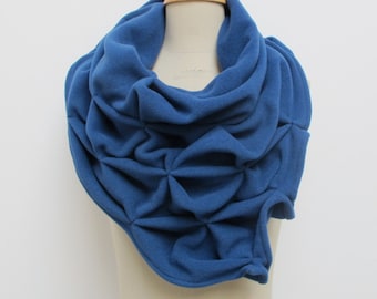 geometric wool shawl - superwarm sculptural wrap - triangular 100% wool scarf, blue