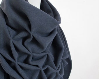 geometric cotton shawl - sculptural wrap - triangular, sweatshirt fabric in black