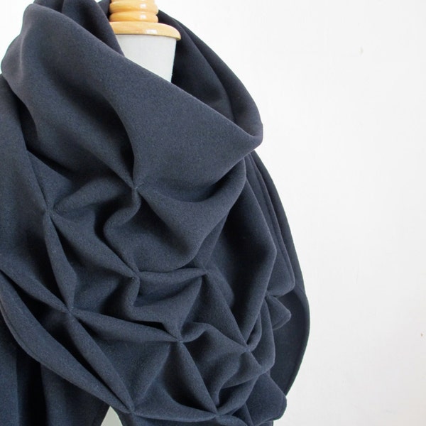 geometric cotton shawl - sculptural wrap - triangular, sweatshirt fabric in black