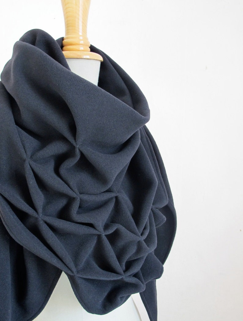 geometric cotton shawl sculptural wrap triangular, sweatshirt fabric in black image 1