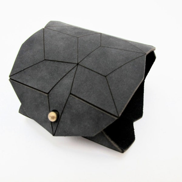 geometric leather bracelet, charcoal lasercut cuff