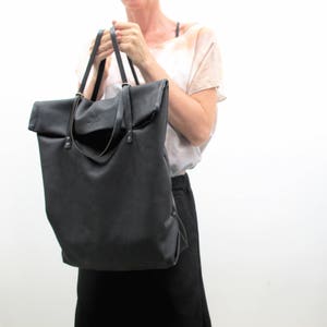 minimal backpack multipurpose shopper, black artificial leather image 6