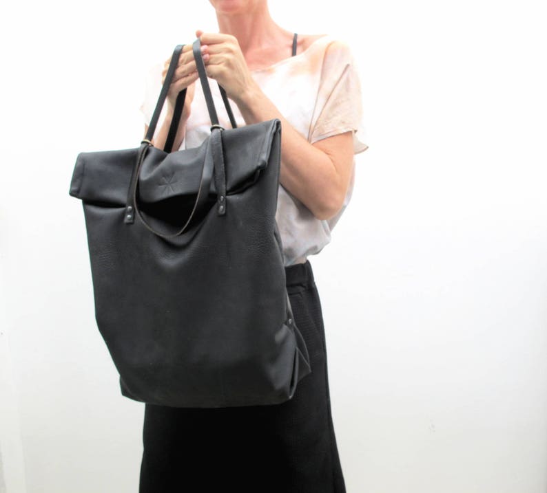 minimal backpack multipurpose shopper, black artificial leather image 6