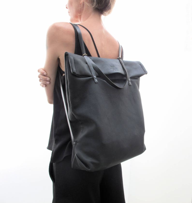 minimal backpack multipurpose shopper, black artificial leather image 8