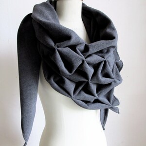 geometric origami wool shawl superwarm sculptural wrap triangular 100% wool scarf in grey image 2