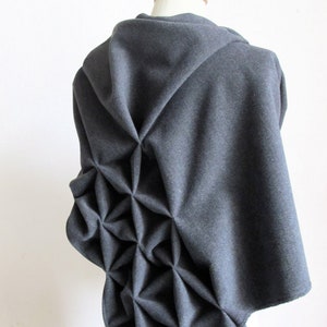 geometric origami wool shawl superwarm sculptural wrap triangular 100% wool scarf in grey image 4