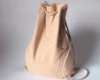 geometric backpack, vegan suede, rose pink