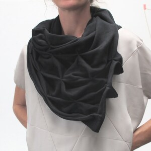 geometric cotton shawl sculptural wrap triangular, sweatshirt fabric in black image 2