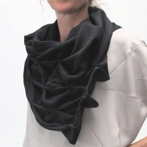 geometric cotton shawl sculptural wrap triangular, sweatshirt fabric in black image 3