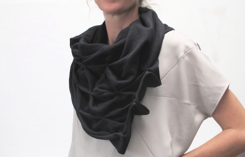 geometric cotton shawl sculptural wrap triangular, sweatshirt fabric in black image 3