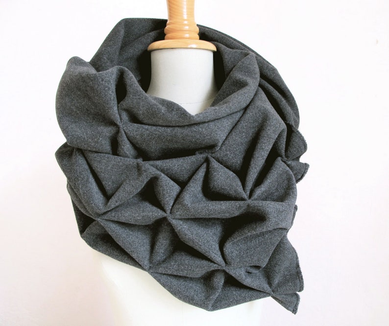 geometric origami wool shawl superwarm sculptural wrap triangular 100% wool scarf in grey image 1