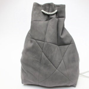 geometric backpack, vegan suede, grey image 1