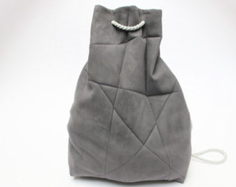 geometric backpack, vegan suede, grey