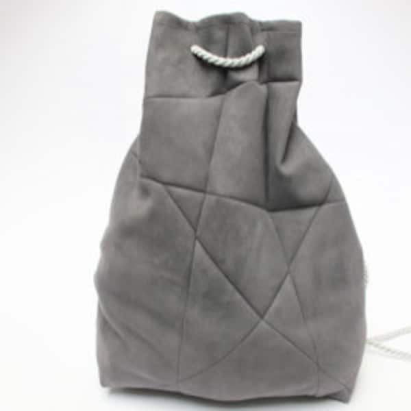 geometric backpack, vegan suede, grey