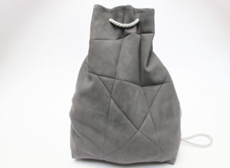 geometric backpack, vegan suede, grey image 1