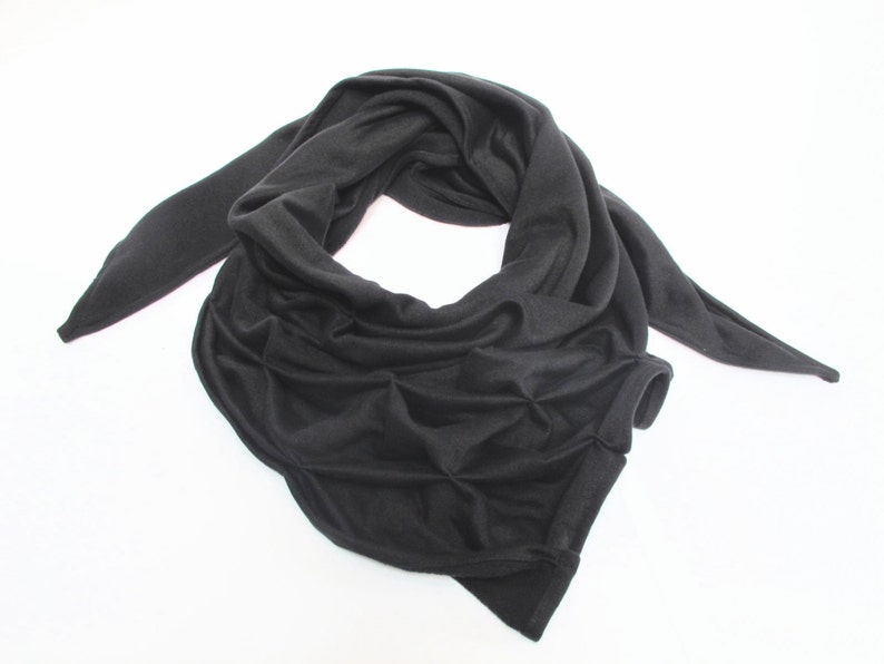 geometric cotton shawl sculptural wrap triangular, sweatshirt fabric in black image 4