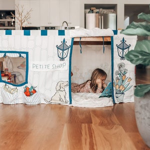 Petite Shop Table Tent, Kids Fabric Cubby House, Pretend Play Tent, Indoor Playhouse for Kids,Play Fort for Kids, Birthday Party Accessory
