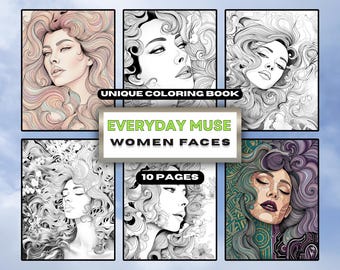 Female Portrait Coloring Pages | 10 Unique Designs (Printable PDF)