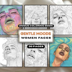 Women Faces Coloring Pages | Gentle Moods : 30 Printable Relaxation Designs (PDF) image 1