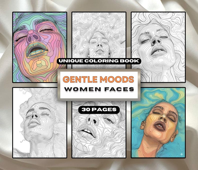 Women Faces Coloring Pages | Gentle Moods : 30 Printable Relaxation Designs (PDF) image 1