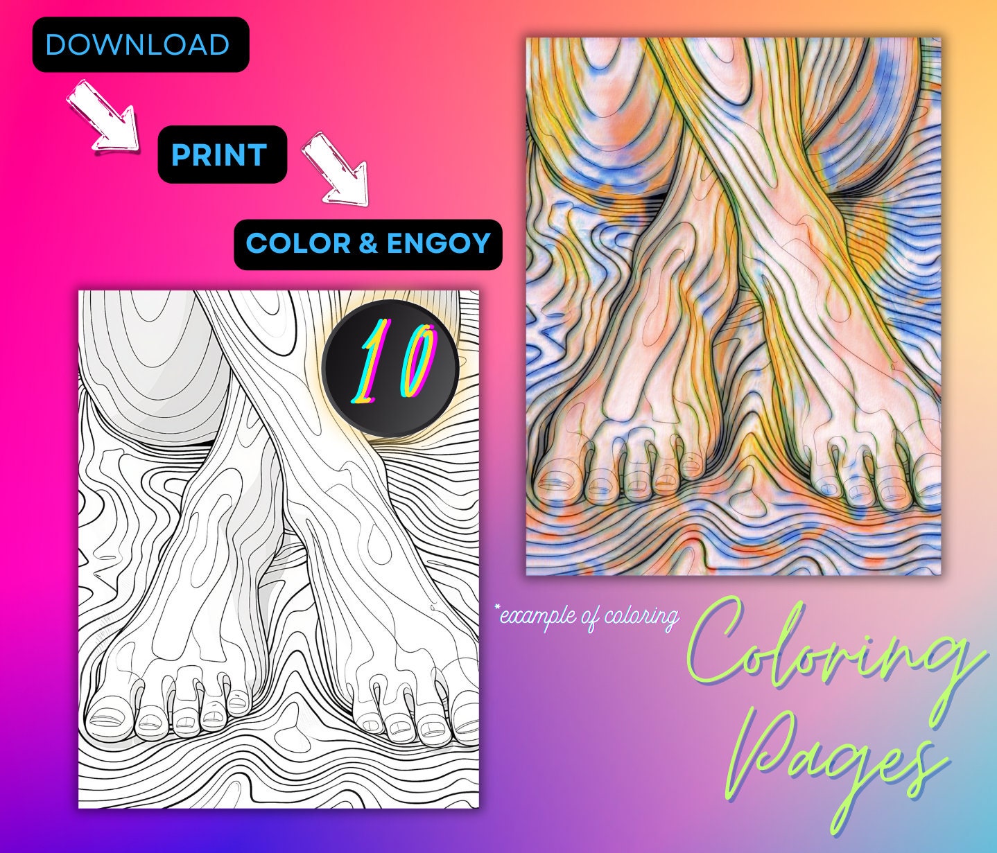 Abstract Feet & Legs Coloring Pages: 10 Printable Designs (PDF) - Etsy