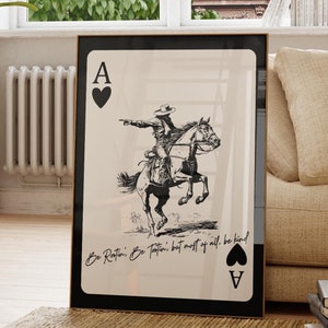 Carta de baralho de cowboy retrô, arte digital do velho oeste, pôster estético do oeste, decoração de parede do velho oeste vintage