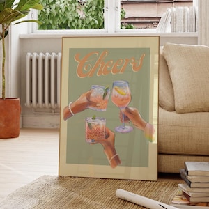 Wydruk sztuki koktajlowej Cyfrowy na zdrowie Retro Sztuka ścienna Wydrukuj wózek barowy Wydrukuj natychmiast 2 Pobierz Preppy Dekoracja ścienna do kuchni