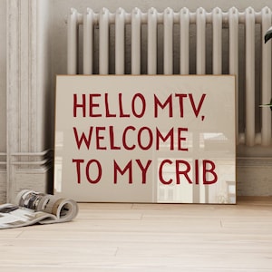 Hello MTV、My Cribへようこそ。横長プリントのトレンディな廊下アートプリント、美しい壁アート、タイポグラフィプリント、即時ダウンロード