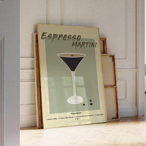 Cocktail Poster Digital Download Espresso Martini Retro Wall Art Printable Kitchen Wall Decor