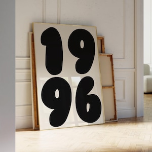 Impresión tipográfica digital, arte de pared retro con año de nacimiento, impresión artística de aniversario, decoración de pared personalizada, arte de pared preppy, arte minimalista imprimible