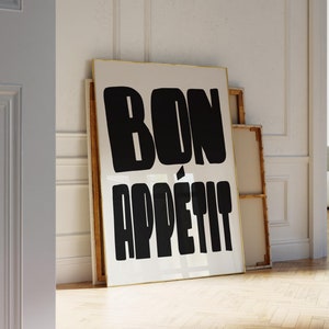 Bon Appetit プリント デジタルダウンロード フランス語の名言 キッチンウォールアート モダンミニマリストウォールデコレーション プリントウォールアート バーカートデコレーション