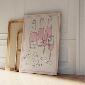 Retro Kitchen Wall Art Digital Download La Vie En Rose Foodie Print Rosé Lovers Gifts Pink Kitchen Decor Printable Wall Art Bar Cart Print
