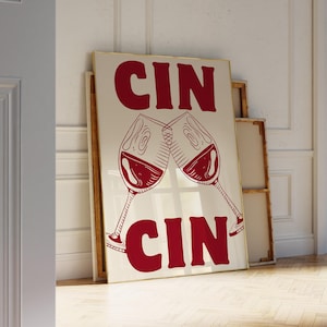 Cin Cin Print Digital Download Cheers Poster Printable Wall Art For Kitchen Retro Bar Cart Decor Gifts For Wine Lovers Wine Art Print
