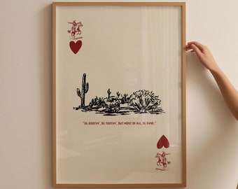 Stampa vintage con asso di cuori da cowboy: arte murale western retrò (download digitale)