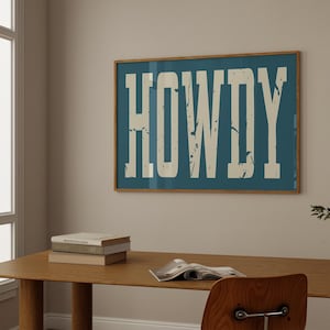 Howdy Poster, Vintage Wild West Wall Art, Southern Home Decor, Retro Typography Print, Digital Download Art