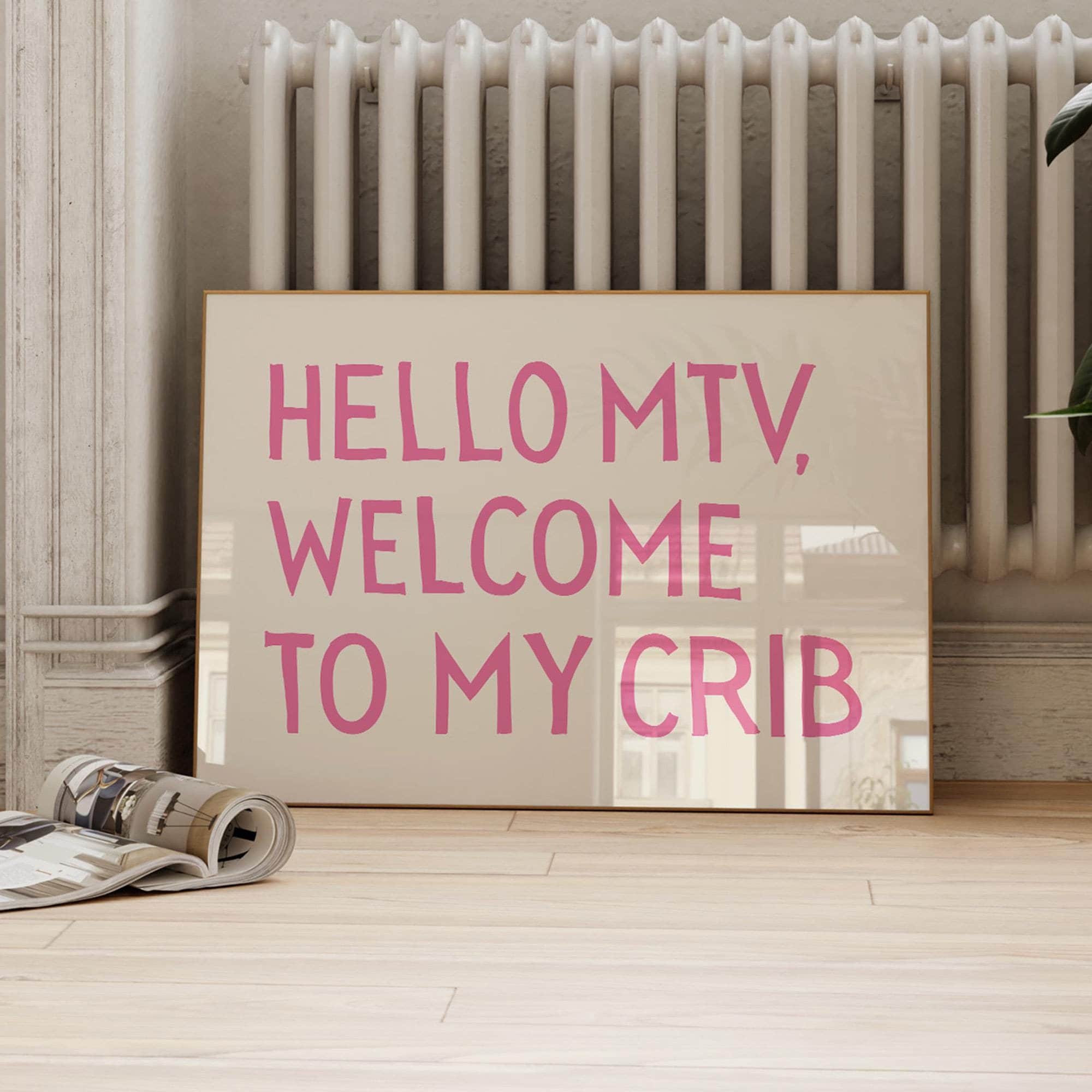 Hello MTV Welcome To My Crib Print: stampa tipografica rosa alla moda (download digitale)