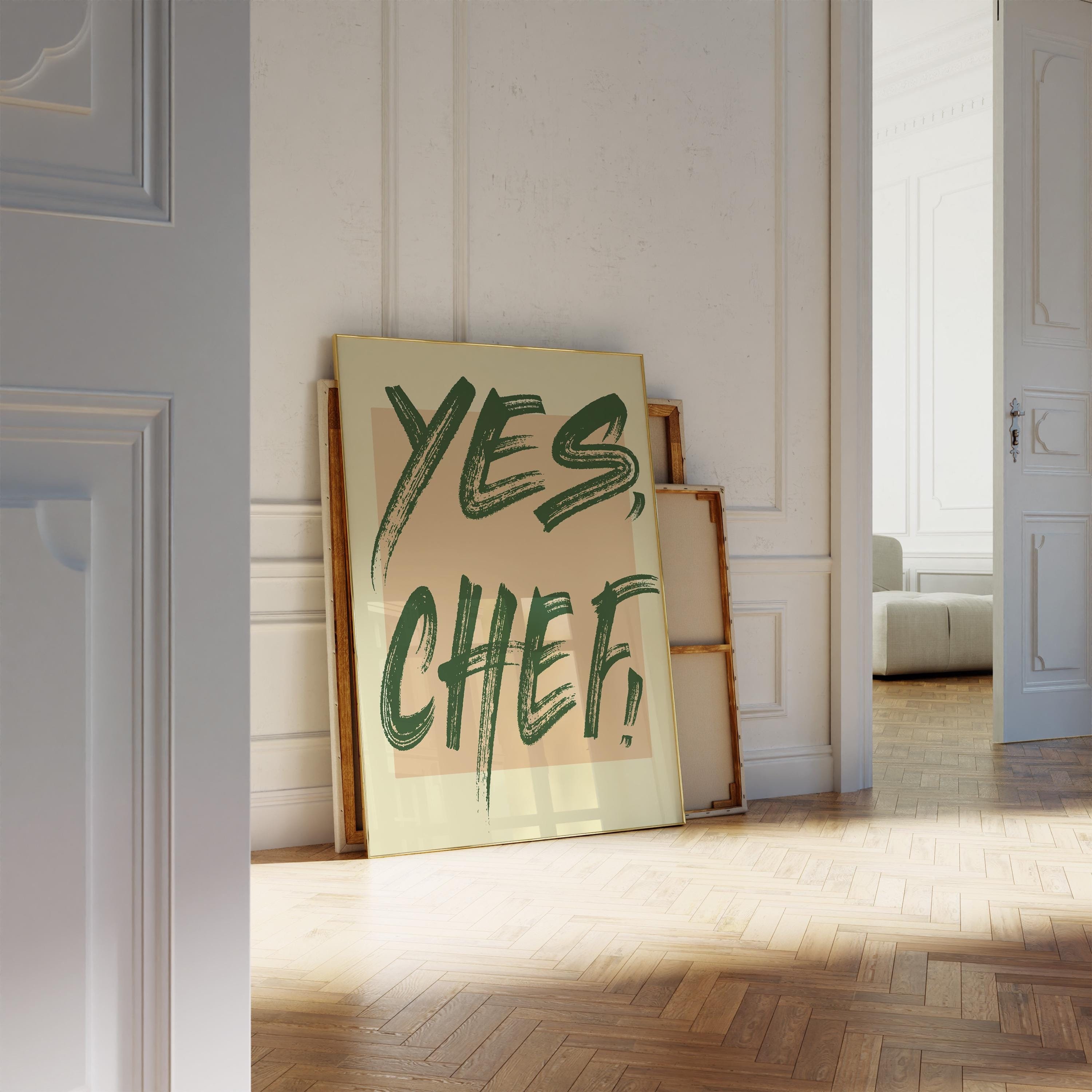 Affiche Yes Chef : oeuvre d'art murale de cuisine moderne (téléchargement numérique)