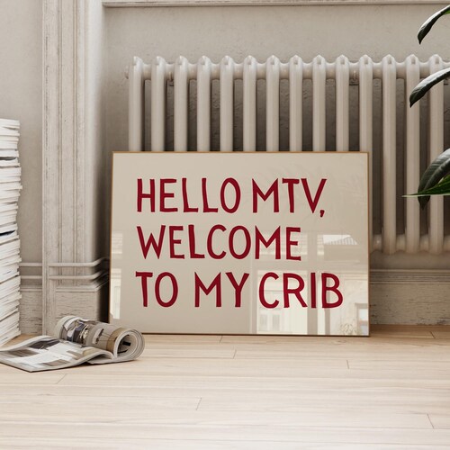 Affiche de bienvenue Hello MTV, art mural amusant, impression horizontale, typographie tendance, décoration d'intérieur
