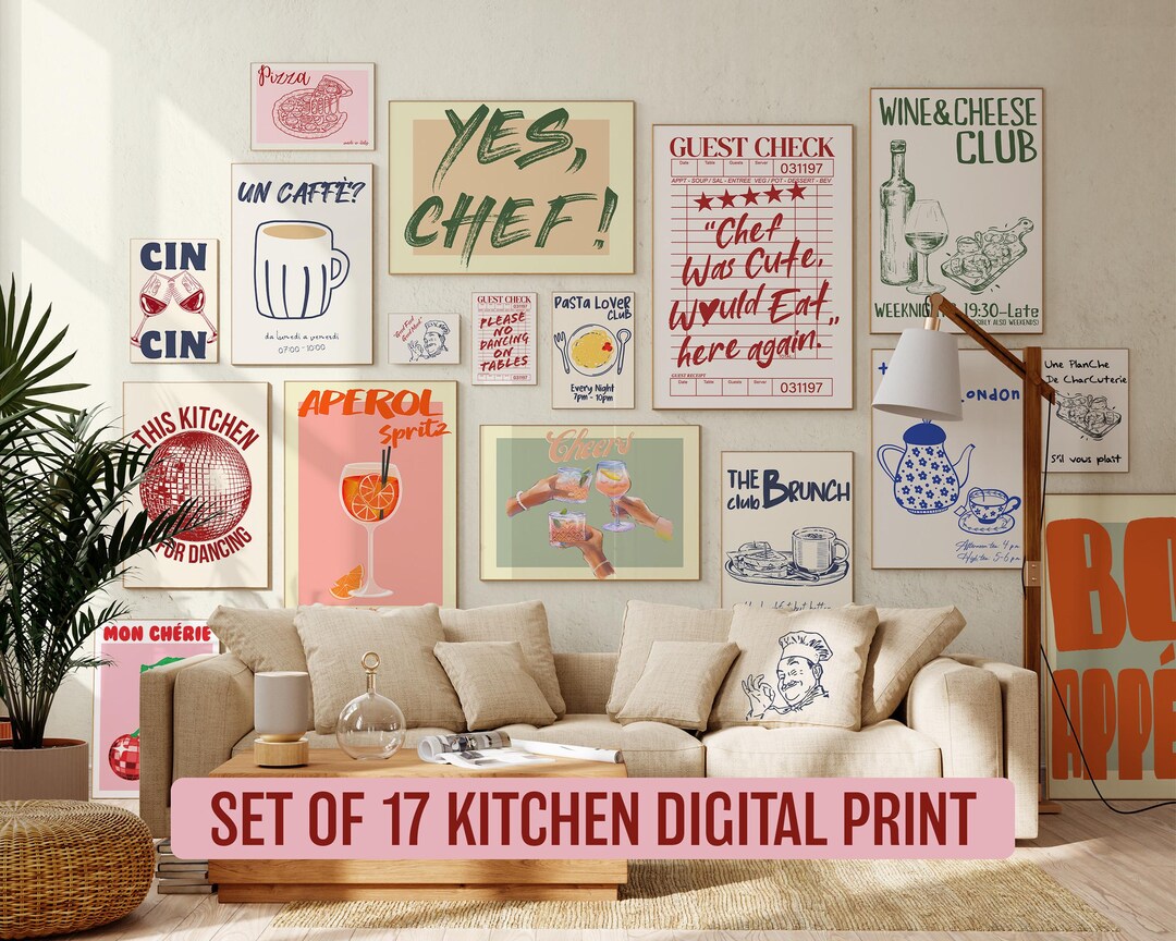 Retro Kitchen Wall Art Set Digital Download Kitchen Gallery Print Set ...