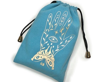 MAGICK HAND Gold on Blue Velvet sunglasses tarot crystal bag