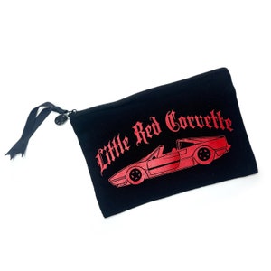 LITTLE RED CORVETTE on Black Canvas Cosmetic Zipper Stash Toy Bag image 1