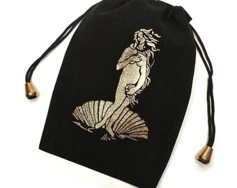 BIRTH OF VENUS Gold Foil on Black Velvet tarot crystal bag stash