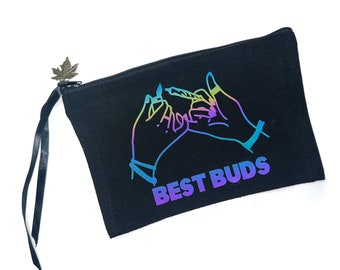 BEST BUDS Reflective on Black Canvas Cosmetic Zipper Bag