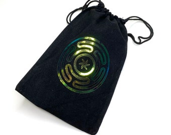 HECATE Holographic Wheel on Black Velvet sunglasses tarot crystal pouch