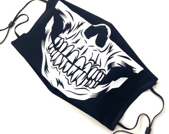 GRIM REAPER SKULL White on Black Cotton washable Face Mask