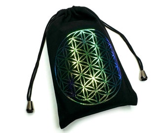 FLOWER OF LIFE Iridescent on Black Velvet sunglasses tarot crystal bag