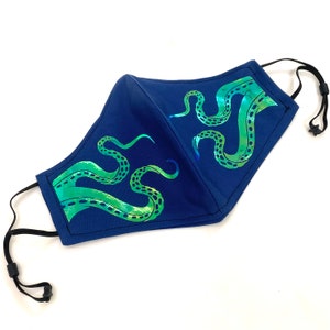 KRAKEN TENTACLE Holographic on Navy Blue 100% Cotton Mask