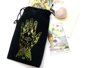 HAND Holographic on Black Velvet sunglasses tarot crystal pouch